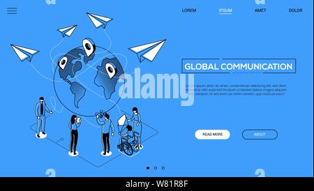 Commerce International - style de conception en ligne bannière web isométrique Illustration de Vecteur