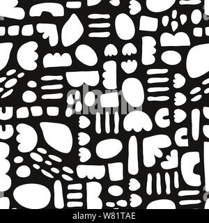 Des formes monochromes hand drawn seamless vector résumé fond noir et blanc Illustration de Vecteur