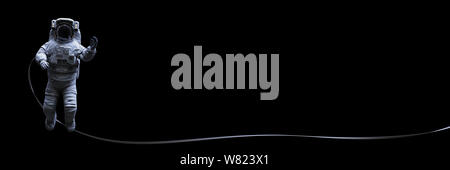 Avec la sécurité des astronautes, agitant d'isolé sur fond noir Banque D'Images