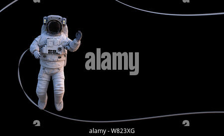 Avec la sécurité des astronautes, agitant d'isolé sur fond noir Banque D'Images