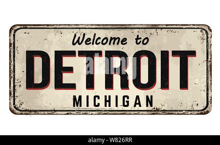 Bienvenue à Detroit vintage métal rouillé signe sur un fond blanc, vector illustration Illustration de Vecteur