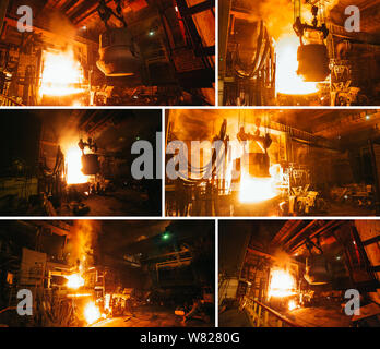 Collage de la production d'acier dans les fours électriques. Banque D'Images