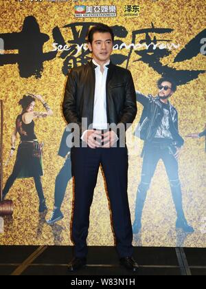 Taiwanese-Japanese Takeshi Kaneshiro acteur assiste à une conférence de presse pour promouvoir son nouveau film 'voir' demain à Hong Kong, Chine, 22 décembre 201 Banque D'Images