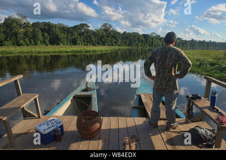 Piranha de sortir pour la pêche sur le lac magnifique Chimbadas, rivière Tambopata, Amazonie péruvienne Banque D'Images