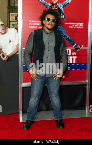 Asbury Park, NJ - 7 août 2019 : Jake Clemons assiste à la première de 'aveuglé par la lumière' au Paramount Theatre Banque D'Images