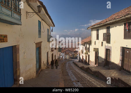 Des rues pavées du patrimoine mondial de l'UNESCO Ville de Cusco, Pérou Banque D'Images