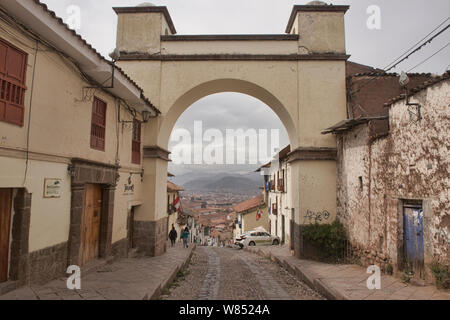 Des rues pavées du patrimoine mondial de l'UNESCO Ville de Cusco, Pérou Banque D'Images