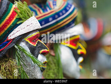 Les artistes interprètes ou exécutants de l'Anglimp Tribal dans District Province Waghi, effectuer à un Sing-sing - Hagen Show, hautes terres de l'Ouest, la Papouasie-Nouvelle-Guinée, Août 2011 Banque D'Images