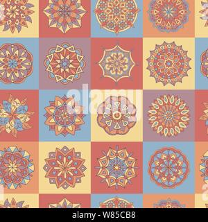 Motif abstrait multicolore sans couture avec mandalas dessinés à la main, pour la décoration et le design Illustration de Vecteur
