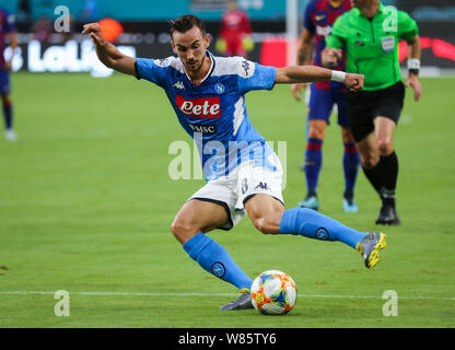 Miami Gardens, Florida, USA. 7e août 2019. Le milieu de terrain SSC Napoli Fabian Ruiz Pena (8) en action lors d'un match amical contre le FC Barcelone et au Hard Rock Stadium de Miami Gardens, en Floride. Crédit : Mario Houben/ZUMA/Alamy Fil Live News Banque D'Images