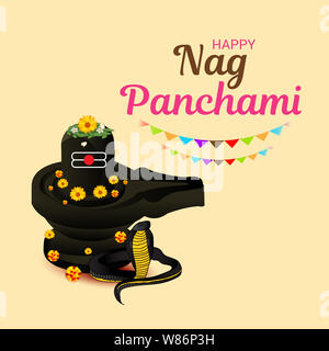 Vector illustration d'une bannière pour Nag Panchami avec texte Hindi. Banque D'Images