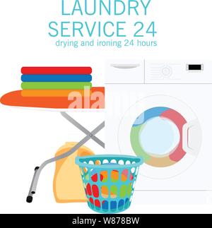 Service de blanchisserie conception d'illustration vectorielle. Concept de nettoyage Illustration de Vecteur