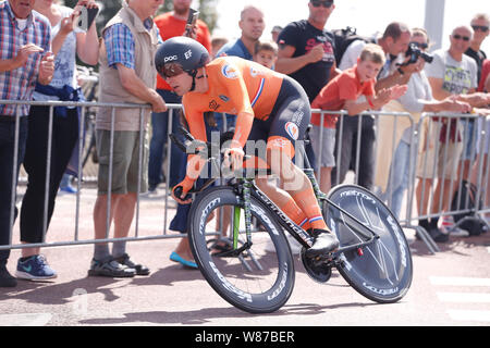 Alkmaar, Pays-Bas. Le 08 août, 2019. ALKMAAR, 08-08-2019, le centre-ville d'Alkmaar, championnat d'Europe à vélo, cycliste Sebastian Langeveld durant la partie vélo UFC Championnats européens. Credit : Pro Shots/Alamy Live News Banque D'Images