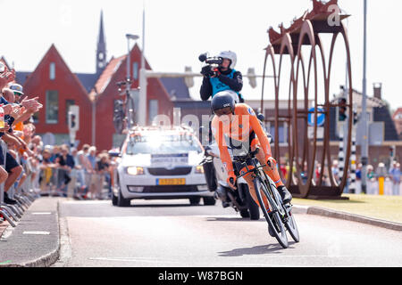 Alkmaar, Pays-Bas. Le 08 août, 2019. ALKMAAR, 08-08-2019, le centre-ville d'Alkmaar, championnat d'Europe à vélo, cycliste Sebastian Langeveld durant la partie vélo UFC Championnats européens. Credit : Pro Shots/Alamy Live News Banque D'Images