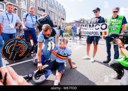 Alkmaar, Pays-Bas. Le 08 août, 2019. ALKMAAR, 08-08-2019, le centre-ville d'Alkmaar, championnat d'Europe à vélo, cycliste Evenepoel Remco après le jeu UFC vélo championnats européens. Credit : Pro Shots/Alamy Live News Banque D'Images