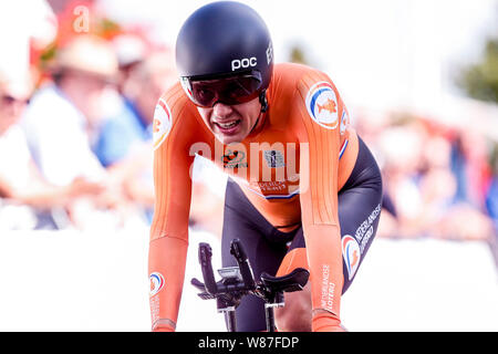 Alkmaar, Pays-Bas. Le 08 août, 2019. ALKMAAR, 08-08-2019, le centre-ville d'Alkmaar, championnat d'Europe à vélo, cycliste Sebastian Langeveld après le jeu UFC vélo championnats européens. Credit : Pro Shots/Alamy Live News Banque D'Images