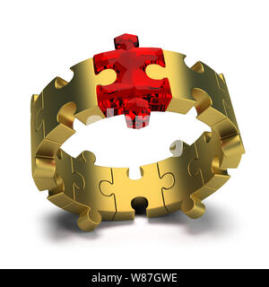 Bague en or avec un rubis ​​Jigsaw puzzles. Image 3d. Arrière-plan blanc. Banque D'Images