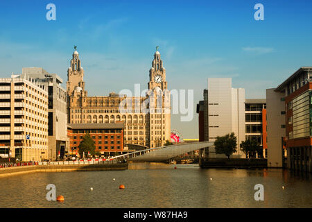 Les bâtiments du foie, hotels,bureaux et de nouveaux bâtiments en construction dans le cadre du régime des eaux de Liverpool en Princes Dock de Liverpool waterfront. Banque D'Images