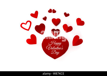 Concept de la saint valentin, fond blanc avec des cœurs rouges et de l'amour Banque D'Images