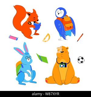 Les élèves les animaux - télévision style design ensemble de personnages de dessins animés Illustration de Vecteur