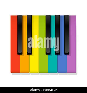 Octave du clavier du piano coloré au lieu de couleur avec touches blanches à jouer, symbolique pour le plaisir et la joie dans l'apprentissage et du piano. Banque D'Images