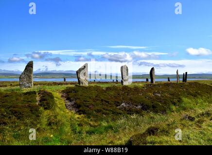 Anneau du cercle de pierres néolithiques Shetlands sur Orkney. Banque D'Images