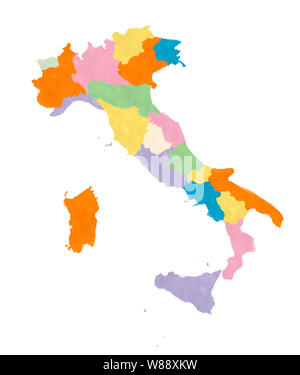 Carte de l'Italie à l'aquarelle sur fond blanc Banque D'Images