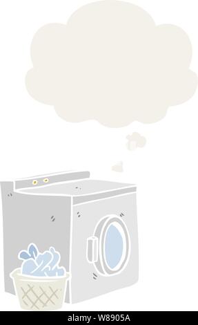 Cartoon lave-linge avec bulle de pensée dans un style rétro Illustration de Vecteur