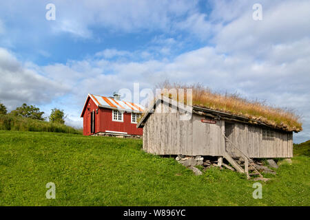 Cabines authentiques, Musée des Lofoten, Kabelvåg, Austvågøya Island, dans l'archipel des Lofoten, Nordland, Norvège Banque D'Images