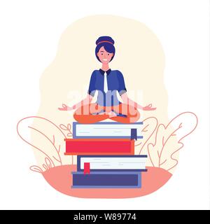 Business Woman meditating. Woman in yoga pose Illustration de Vecteur