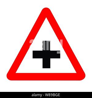 Le traditionnel "Cross Roads" triangle, signe de la circulation isolé sur un fond blanc.. Illustration de Vecteur