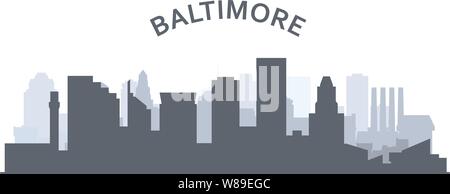 Silhouette de Baltimore Baltimore - skyline panorama, ville centre-ville de contours Illustration de Vecteur