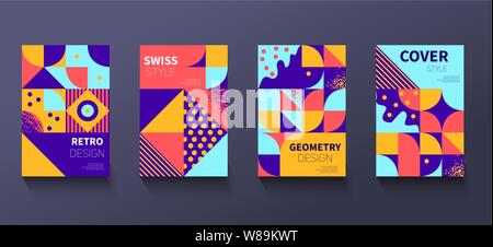 Vintage Retro design Bauhaus couvre vector set. Compositions géométriques colorées de style suisse pour des couvertures de livres, affiches, dépliants, magazines, entreprises annu Illustration de Vecteur