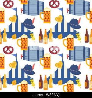 Oktoberfest hand drawn vector icône couleur plate motif transparent Illustration de Vecteur