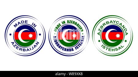 Étiquettes rondes faites en Azerbaïdjan avec drapeau Illustration de Vecteur