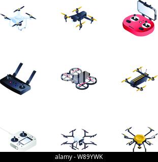 Drone moderne icon set. Ensemble de 9 isométrique drone modernes icônes vectorielles pour le web design isolé sur fond blanc Illustration de Vecteur