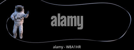 Avec la sécurité des astronautes, agitant d'isolé sur fond noir Banque D'Images