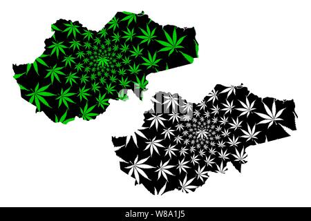 Jambi (subdivisions de l'Indonésie, les provinces de l'Indonésie) la carte est conçue de feuilles de cannabis vert et noir, Jambi carte de marijuana, THC) f Illustration de Vecteur