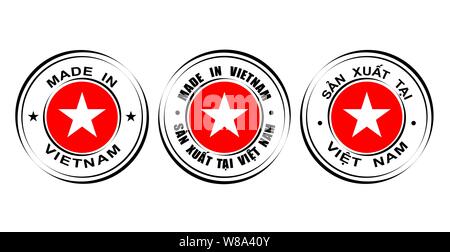 Étiquettes rondes effectuées au Vietnam avec drapeau Illustration de Vecteur