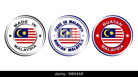 Étiquettes rondes faites en Malaisie avec drapeau Illustration de Vecteur