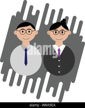 Couple jeune enseignant Avatar caractère à l'aide de lunettes avec design vector cartoon Illustration de Vecteur