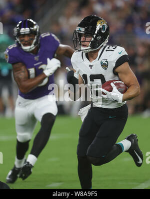 Baltimore, Maryland, USA. Le 08 août, 2019. Jacksonville Jaguars WR Michael Walker (13) se déplace à l'avant-saison de football lors d'un match contre les Ravens de Baltimore au M&T Bank Stadium à Baltimore, Maryland, le 8 août 2019. Photo/ Mike Buscher/Cal Sport Media Credit : Cal Sport Media/Alamy Live News Banque D'Images