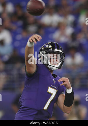 Baltimore, Maryland, USA. Le 08 août, 2019. Baltimore Ravens QB McSorley Trace (7) en action lors d'un match pré-saison contre les jaguars de Jacksonville au M&T Bank Stadium à Baltimore, Maryland, le 8 août 2019. Photo/ Mike Buscher/Cal Sport Media Credit : Cal Sport Media/Alamy Live News Banque D'Images