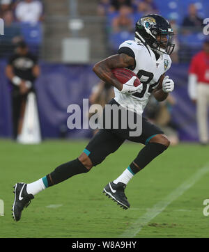 Baltimore, Maryland, USA. Le 08 août, 2019. Jacksonville Jaguars WR Keelan Cole (84) en action lors d'un match pré-saison contre les Ravens de Baltimore au M&T Bank Stadium à Baltimore, Maryland, le 8 août 2019. Photo/ Mike Buscher/Cal Sport Media Credit : Cal Sport Media/Alamy Live News Banque D'Images