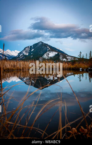 Réflexions à Vermillion Lakes dans le parc national de Banff Banque D'Images
