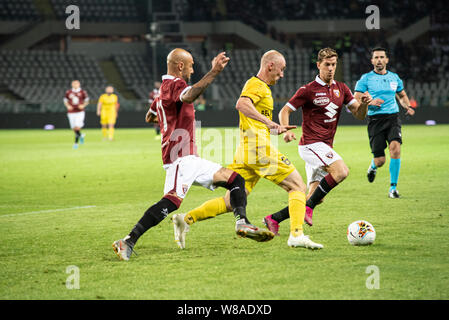 Turin, Italie. Le 08 août, 2019. Au cours de l'UEFA Europa League troisième tour de qualification match de foot entre Torino et FC Shakhtyor Soligorsk. Torino FC a gagné 5-0 contre Shakhtyor Soligorsk au Stadio Olimpico Grande Torino en Italie Turin, 8 août 2019 (Photo par Alberto Gandolfo/Pacific Press) Credit : Pacific Press Agency/Alamy Live News Banque D'Images