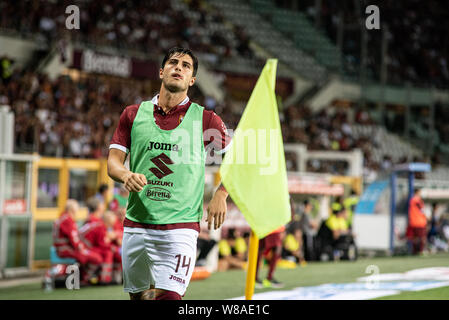 Turin, Italie. Le 08 août, 2019. Kevin Bonifazi de Torino FC en action au cours de l'UEFA Europa League troisième tour de qualification match de foot entre Torino et FC Shakhtyor Soligorsk. Torino FC a gagné 5-0 contre Shakhtyor Soligorsk au Stadio Olimpico Grande Torino en Italie Turin, 8 août 2019 (Photo par Alberto Gandolfo/Pacific Press) Credit : Pacific Press Agency/Alamy Live News Banque D'Images