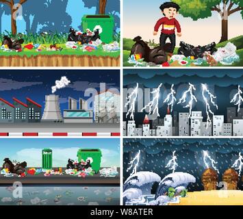 Ensemble de scènes polluées illustration Illustration de Vecteur