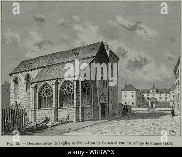 Derniers restes de l'église de Saint-Jean de Latran et vue du Collège de France, 1854. Banque D'Images