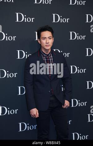 Acteur brunéiens Wu Chun arrive à la Dior Homme collection Hiver 2016-2017 fashion show à Hong Kong, Chine, 22 avril 2016. Banque D'Images